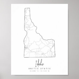 Idaho Minimal Street Karta Poster