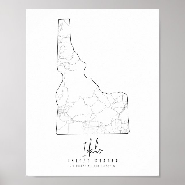 Idaho Minimal Street Karta Poster (Framsidan)