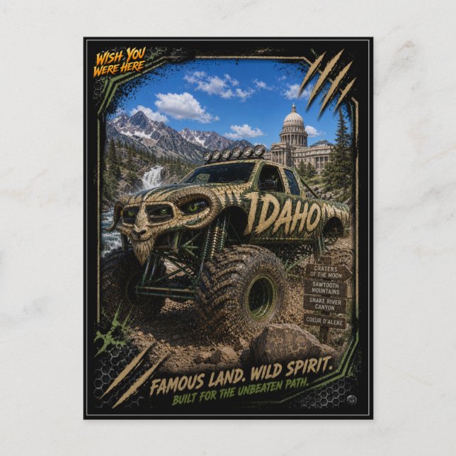 Idaho Monster Truck Terrängkonst Vykort (Framsida)