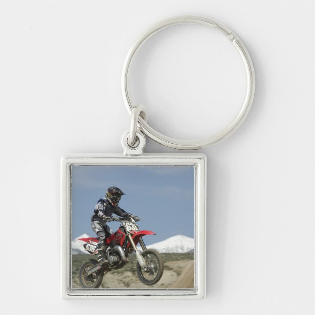 Idaho, Motocross Tävla, Motorcycle Tävla Fyrkantig Silverfärgad Nyckelring (Framsidan)