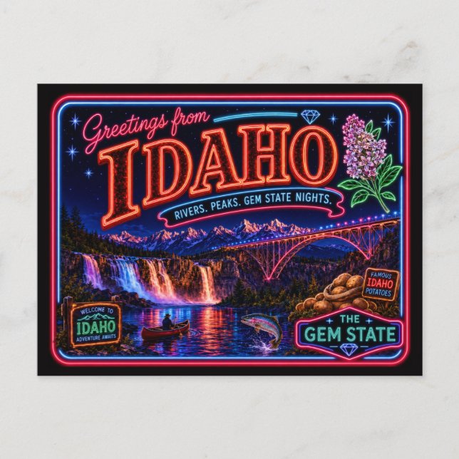 Idaho Neon State Retro Vintage Vykort (Framsida)