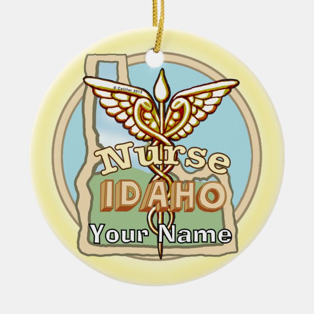 Idaho Nurse Caduceus  Julgransprydnad Keramik (Framsidan)