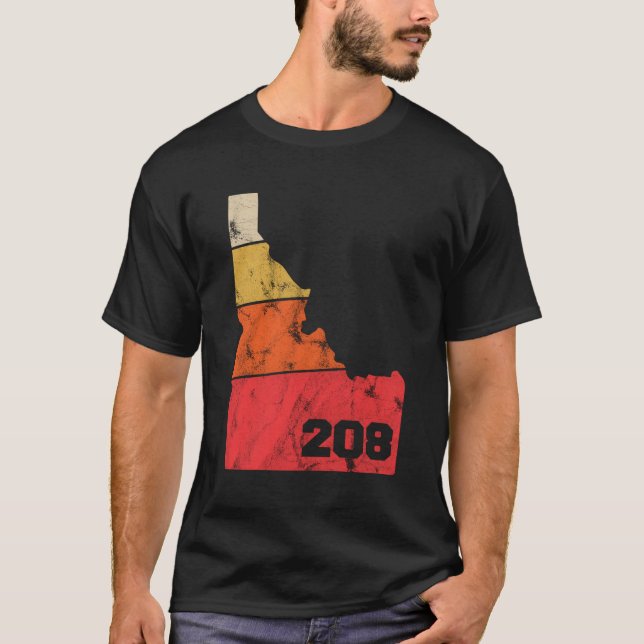 Idaho Retro Local Karta Heart Area Code 208 T Shirt (Framsida)