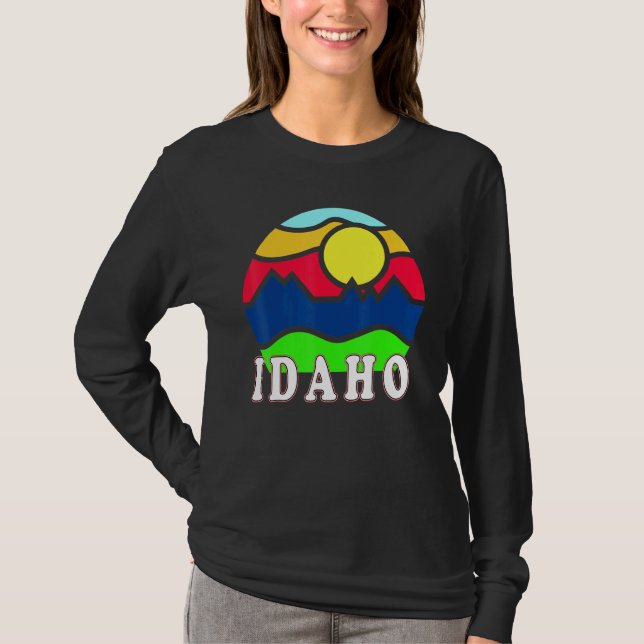Idaho Retro Mountain Sunset Outdoor Vanlife Explor T Shirt (Framsida)