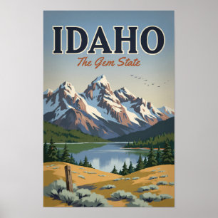 Idaho Sawtooth Range Illustration Resa Konst Retro Poster