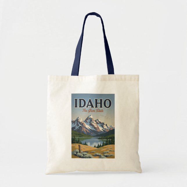Idaho Sawtooth Range Illustration Resa Konst Retro Tygkasse (Framsidan)