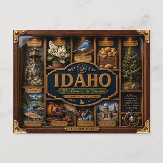 Idaho Shadow Box 3D Figurin Delstat Vykort (Framsida)