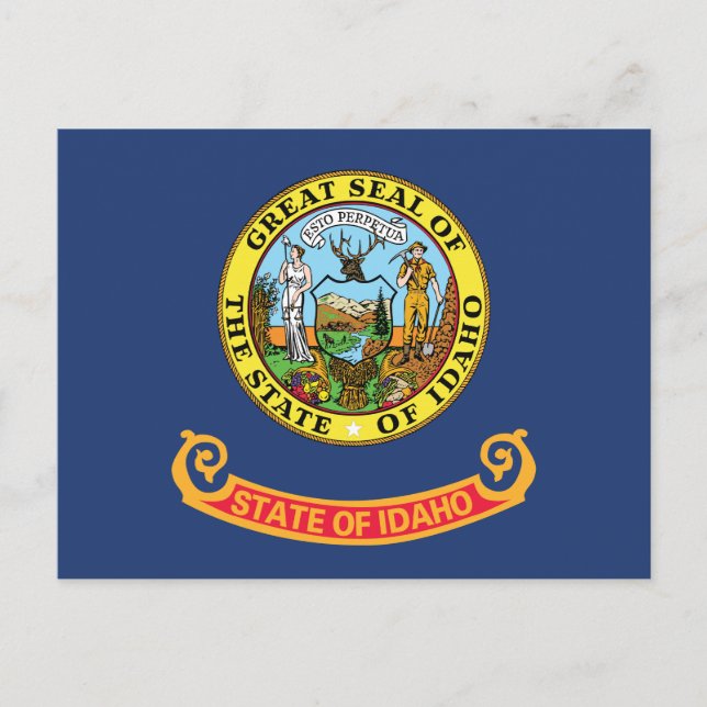 Idaho State Flag Gem State Sigill Miner & Älg  Vykort (Framsida)