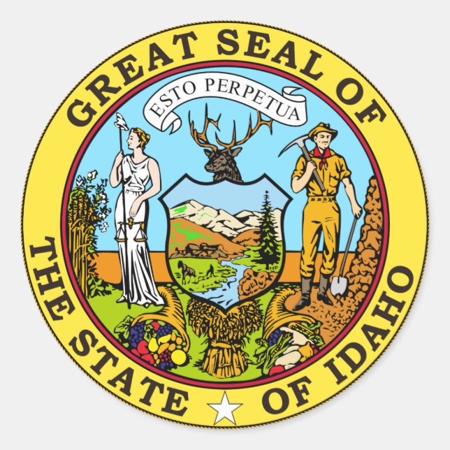 Idaho State Seal Runt Klistermärke (Framsida)
