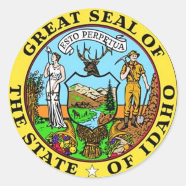 Idaho State Seal Stickers Runt Klistermärke (Framsida)