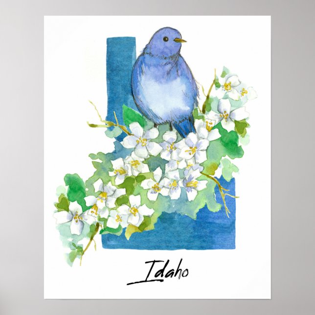 Idaho State Shape Mountain Bluebird Syringa  Poster (Framsidan)
