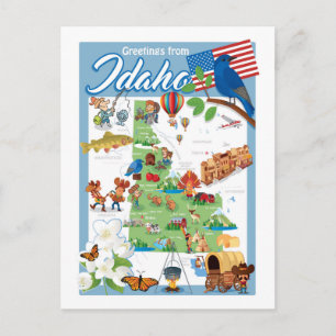 Idaho Tecknad Karta Vykort
