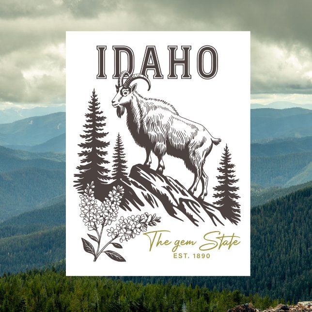 Idaho The Gem State Est. 1890 Bergsram Vykort (Idaho The Gem State Est. 1890 Mountain Ram Postcard)