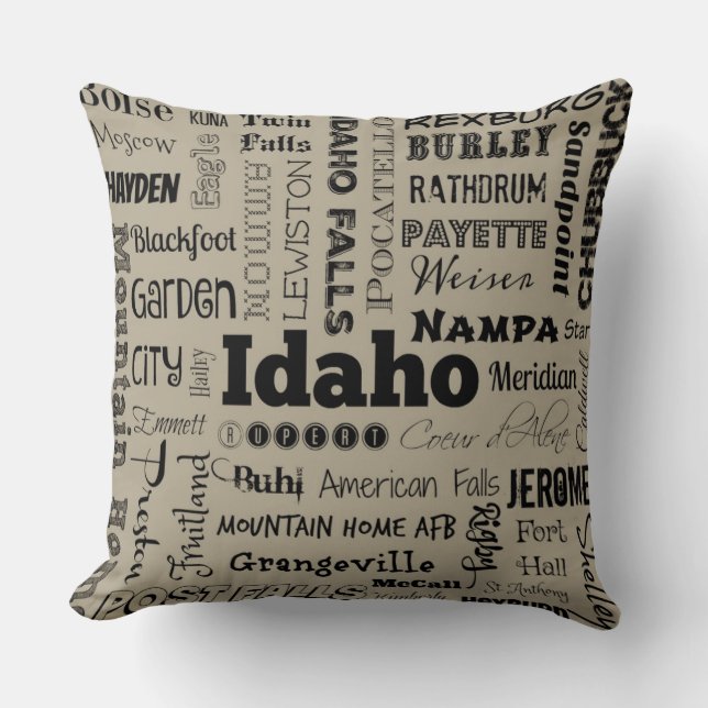 Idaho-typografi kastkudde i taupe/grå kudde (Framsida)