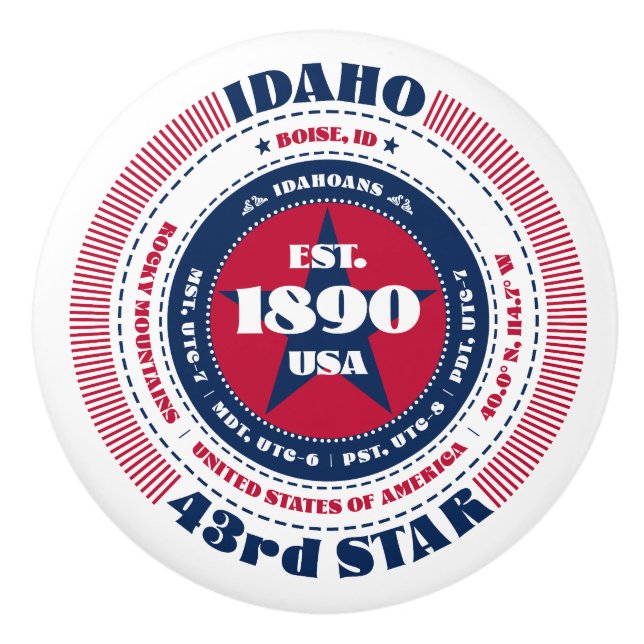 Idaho US State Rött vitt blått Typography Knopp (Framsidan)