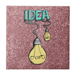 Idea - Retro Light Bulb Design på Rosa Glitter Kakelplatta