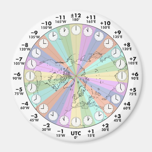 Ideal Time Zones Northern Hemisphere Round Magnet (Framsidan)