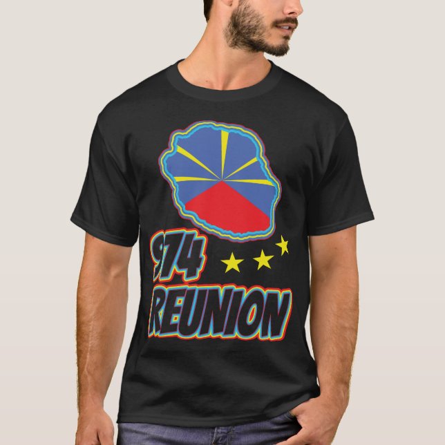 idee cadeau drapeau carte ile de la reunion 974 t shirt (Framsida)