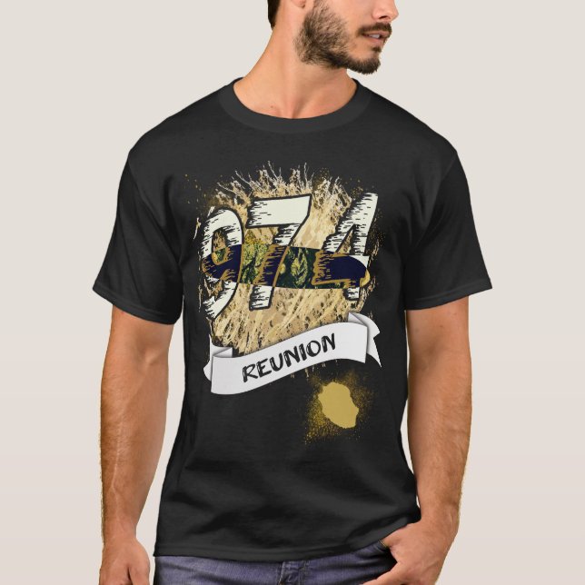 idee cadeau souvenir carte ile de la reunion 974 t shirt (Framsida)