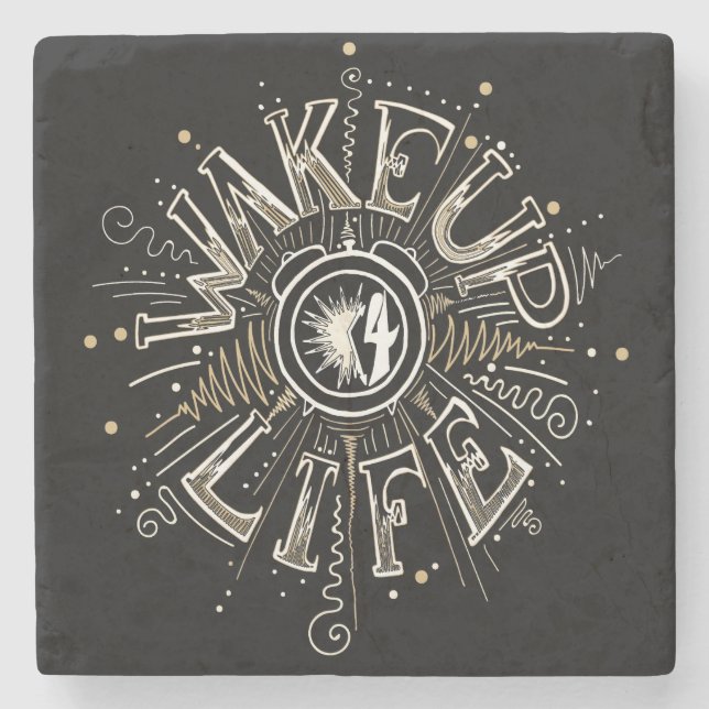 Idéillustration av den inspirerande WAKE UP 4 LIFE Stenunderlägg (Framsidan)