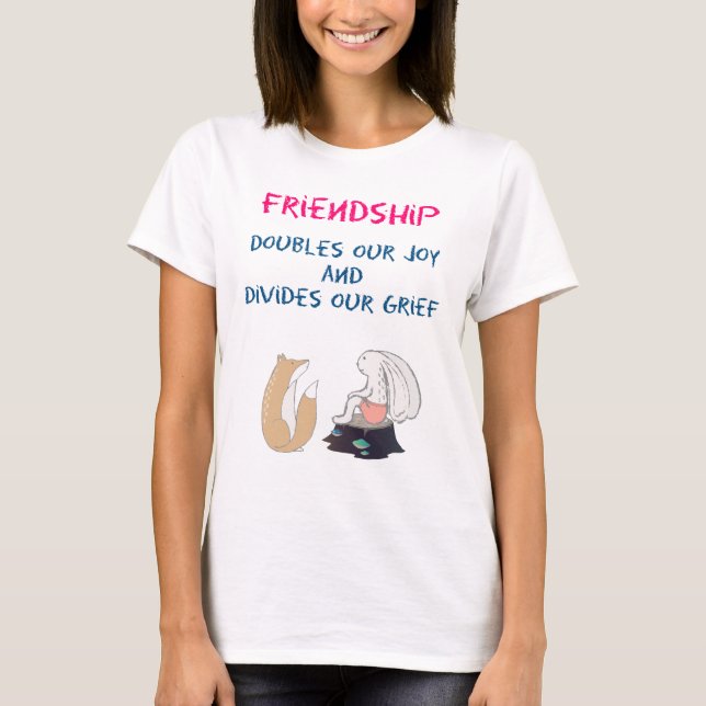 Idéisk Vänskap Citat Cute Animal Sketch Tee Shirt (Framsida)