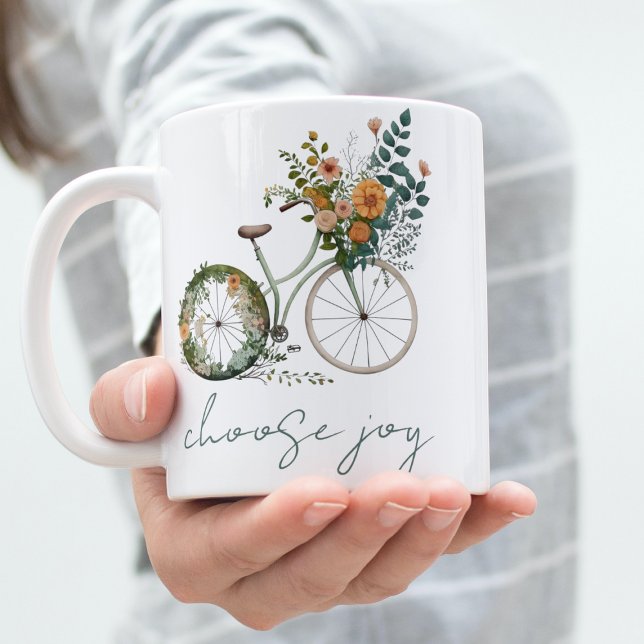 Idéisk vattenfärgscykel Välj Joy-citat Kaffemugg (Choose Joy Vintage Bicycle Mug)