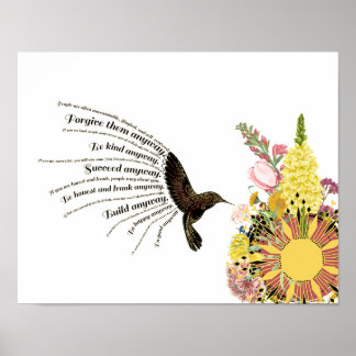 Idéiska bönefågel, sol och blommor poster