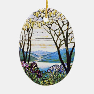 Idellic landskap Tiffany målat glass Julgransprydnad Keramik