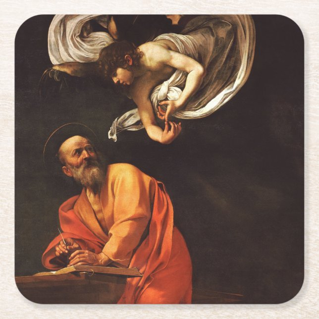 Idémentation Saint Matthew Caravaggio-konst Underlägg Papper Kvadrat (Framsidan)