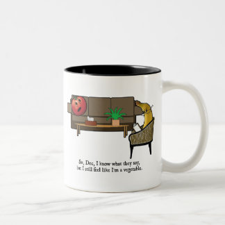 Identitetskrisen, tomat ser psykiatern Två-Tonad mugg