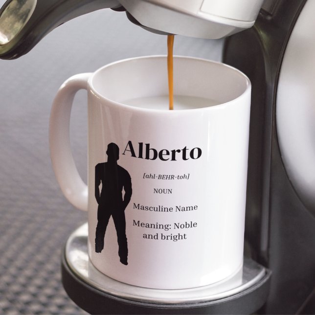 Identity Defined Kaffemugg (Coffee mug featuring strong masculine silhouette, bold serif name, and refined definition.)