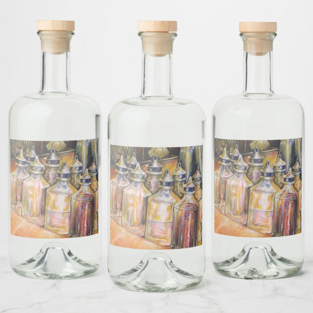 Ideografi av gyllene ljus spritflaskor etikett (Flaskor)