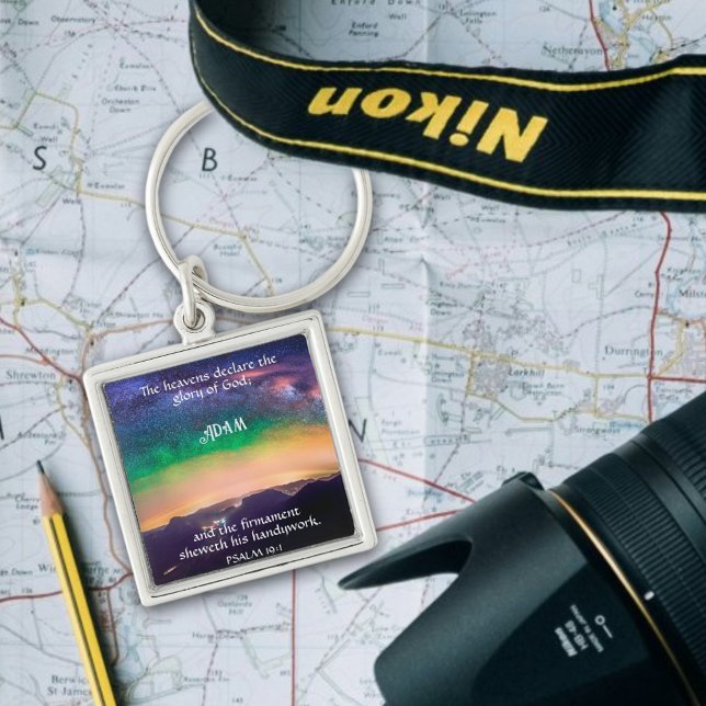 Idépsalm 19:1 Anpassat namn för Galaxy Himmel Fyrkantig Silverfärgad Nyckelring (Skapare uppladdad)