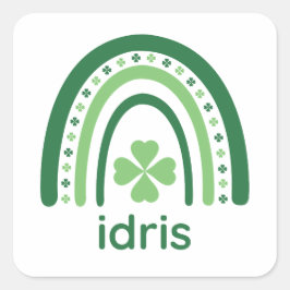 idris Namn Klöver Boho Rainbow Fyrkantigt Klistermärke