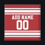 Idrottar Jersey med ditt namn och nummer Magnet<br><div class="desc">Red and White färg — Om du äger ett fantasy Football team,  gör dina egna produkter och visa upp för dina vänner! Eller - spelar du High School Football och vill ha ett PM? Den här idiotiska designen är perfekt för alla som leker sport.</div>