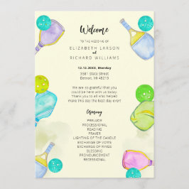 Idrottsälskare Watercolor Pickleball Bröllopstema Program