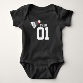 Idrottsbadminton skyttel, vit namn, romer tröja