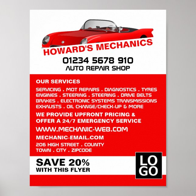 Idrottsbil, automatisk mekanisering och reparation poster (Framsidan)