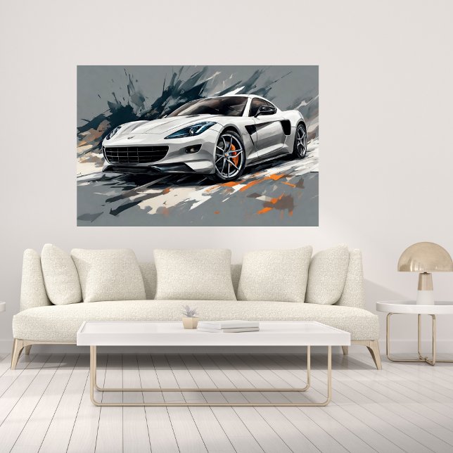 Idrottschar - Vit modern konst Poster (Sports Car White Modern Art Poster)