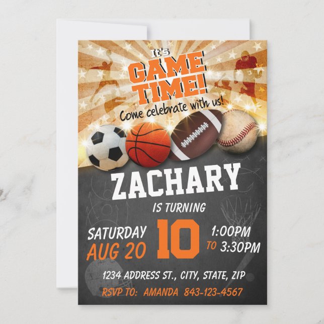 Idrottsfödelsedagsinbjudan till idrottare bollar inbjudningar (Framsida)