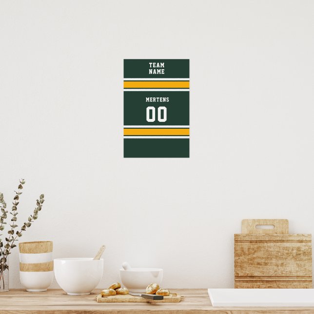 Idrottslag Ditt Namn Nummer Grön Guld Vit Poster (Kök)