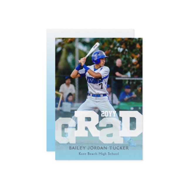 Idrottsman GRAD Sporty Light Blue Photo Studenten Inbjudningar (Fram/Back In Situ)