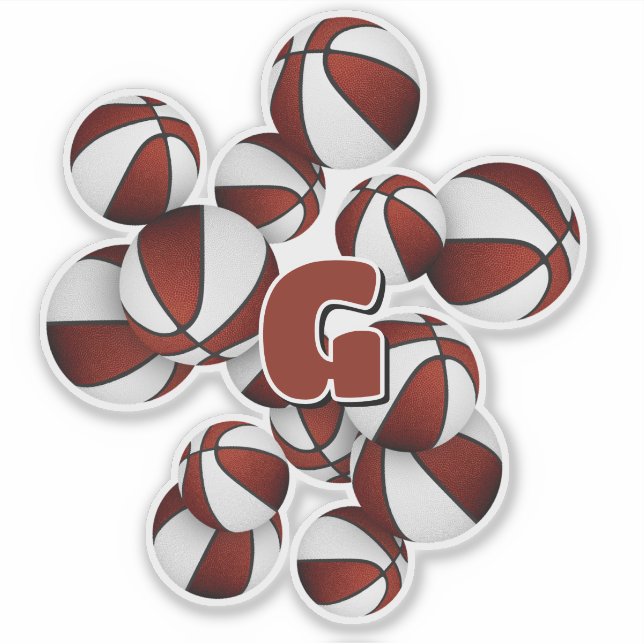 idrottsman monogram på maronvita basketbollar klistermärken (Framsida)