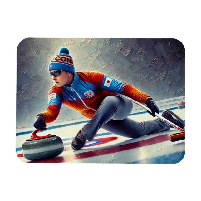 Idrottsmannen Curling Player Sports Magnet (Horisontell)