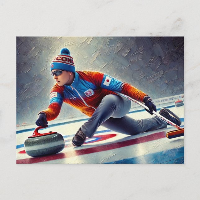 Idrottsmannen Curling Player Sports Vykort (Framsida)