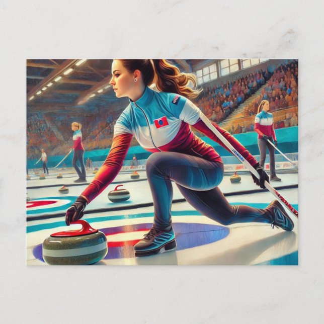 Idrottsmannen Female Curling Player Sports Vykort (Framsida)