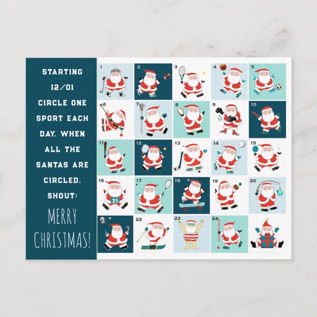 Idrottsnedräkning jul helg vykort (Framsida)