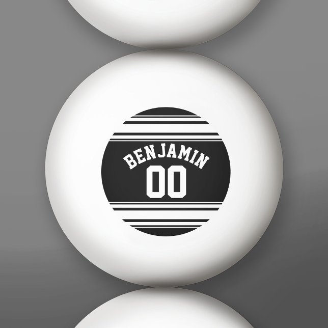 Idrottsnummer Jersey Black and White Rand Namn Pingisboll (Custom Ping Pong Balls)