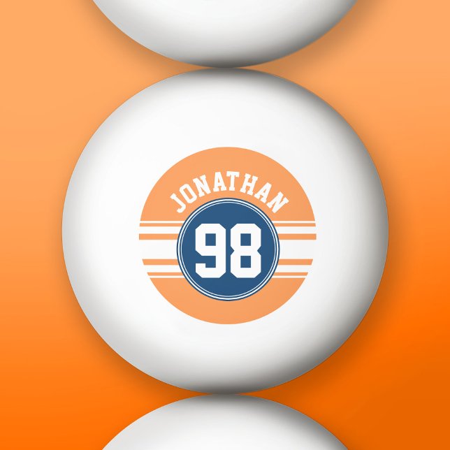 Idrottsnummer Jersey Blue och Orange Rand Namn Pingisboll (Custom Ping Pong Balls)