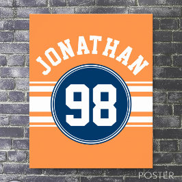 Idrottsnummer Jersey Blue och Orange Rand Namn Poster